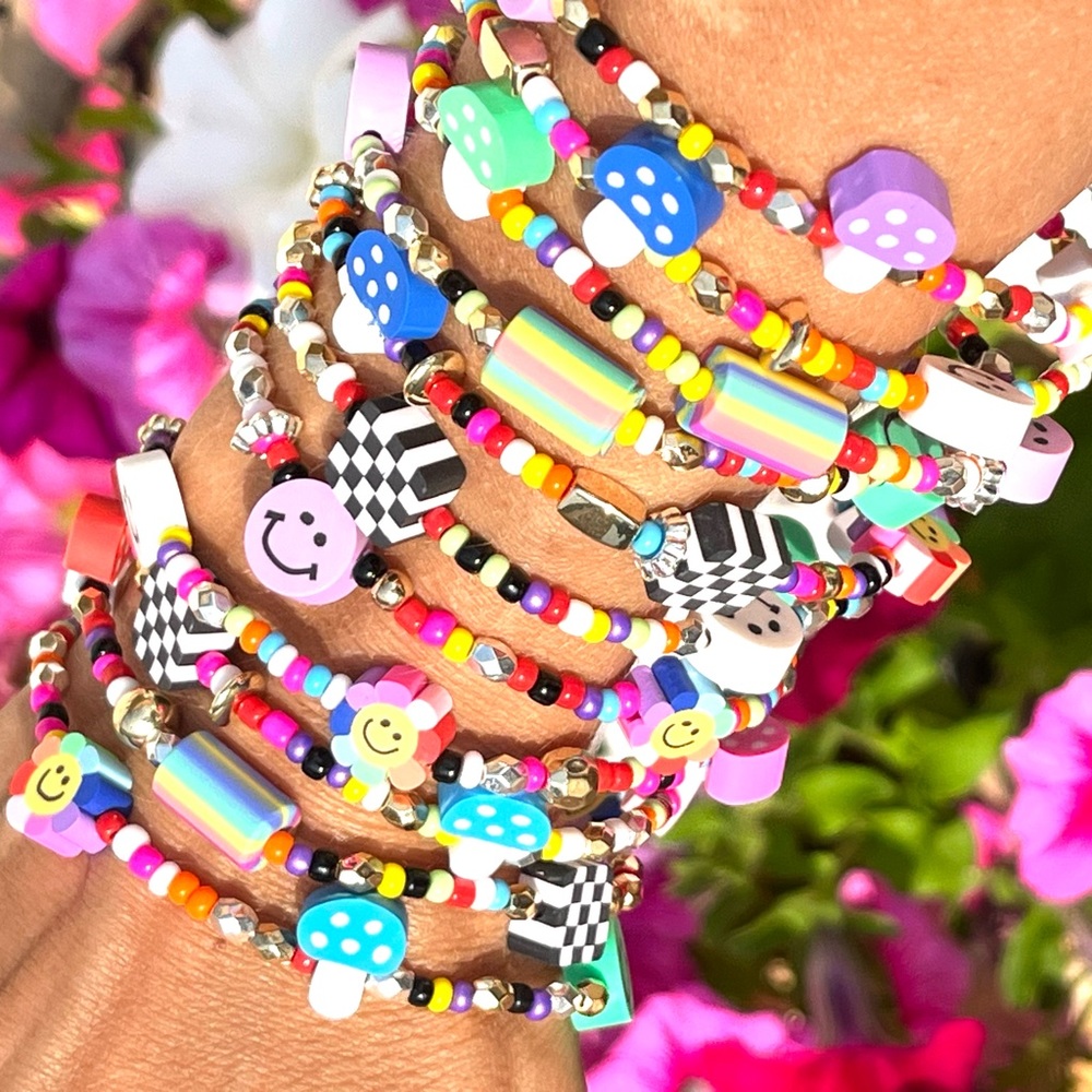 4 Y2K Retro Mix Kandi Beaded Bracelets - Hippie Aesthetic, Rave Kandi, Festival